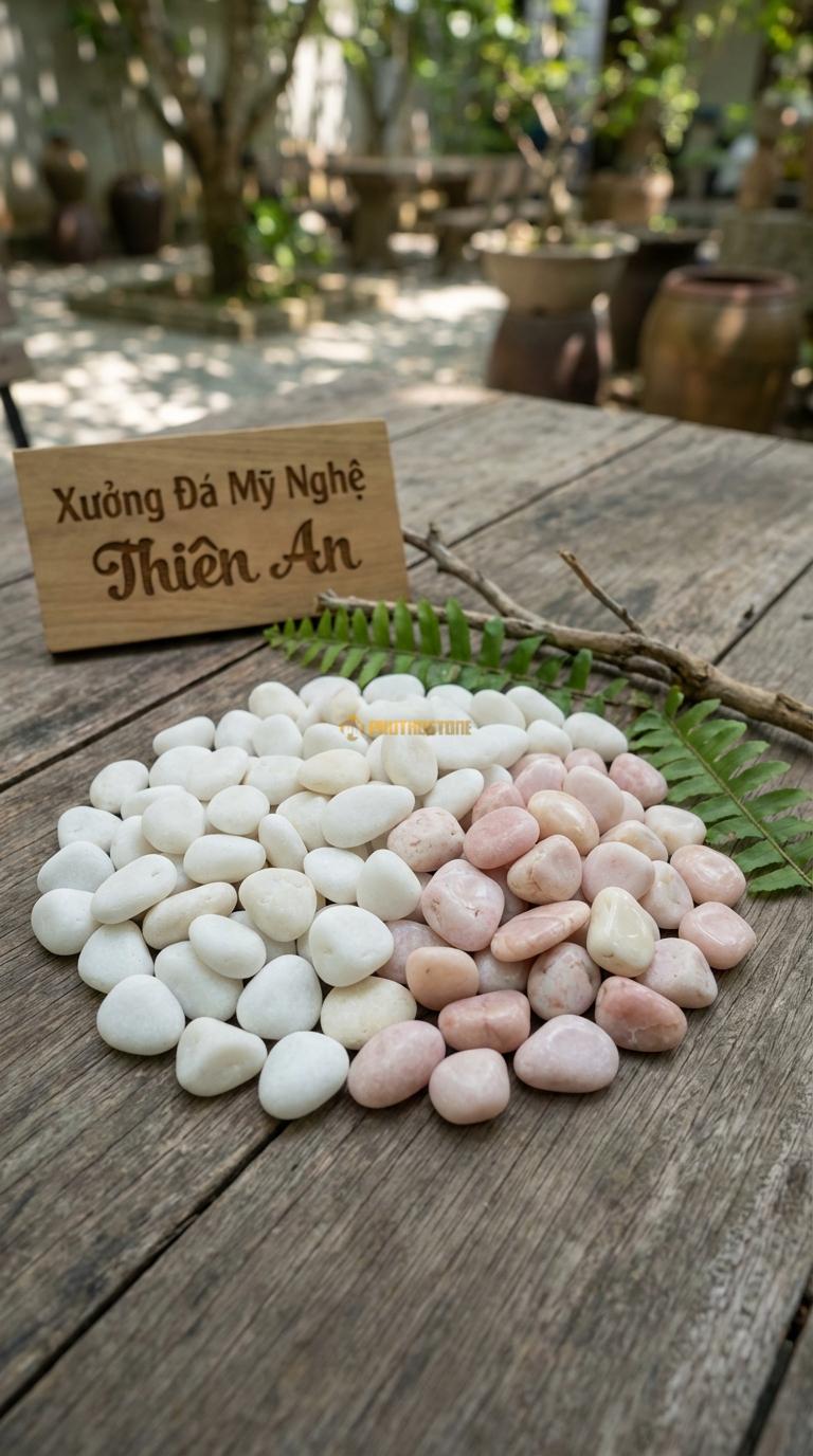Sỏi Mix 2. Trắng quay, Hồng quay Tỉ lệ (80, 20). Size 7-9mm