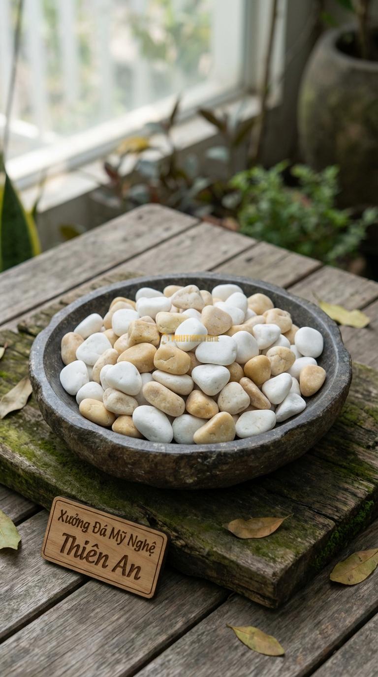 Sỏi Mix 2. Trắng quay, Vàng quay Tỉ lệ (60, 40). Size 2-3cm