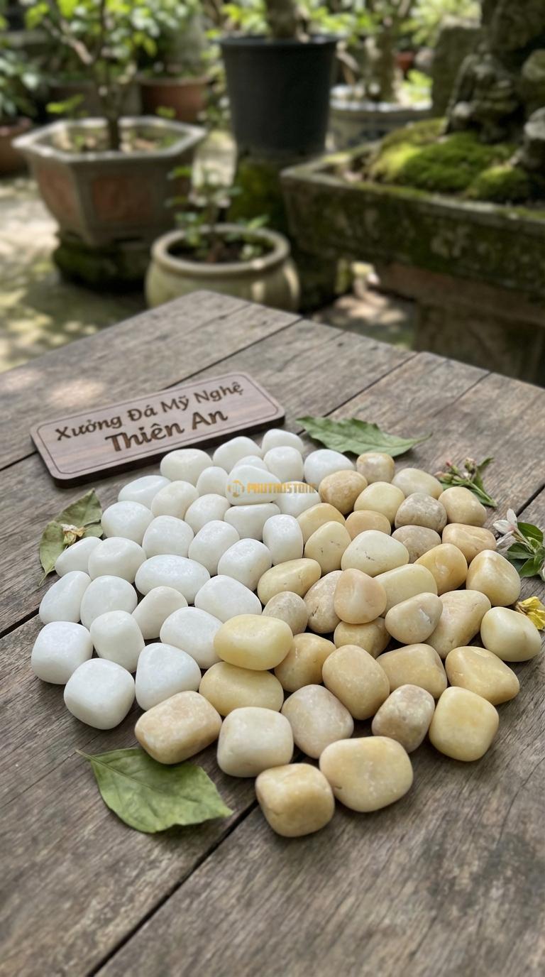 Sỏi Mix 2. Trắng quay, Vàng quay Tỉ lệ (60, 40). Size 2-4cm