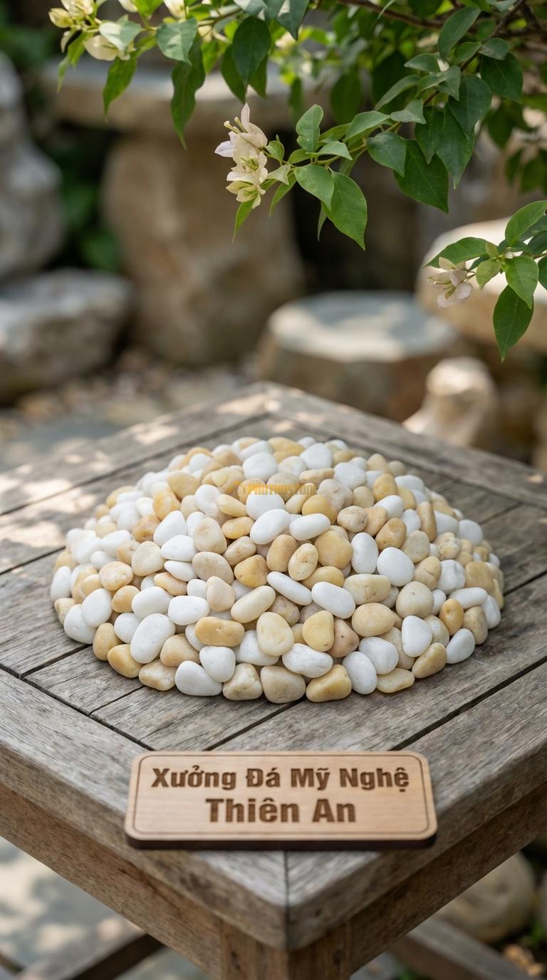 Sỏi Mix 2. Trắng quay, Vàng quay Tỉ lệ (60, 40). Size 3-5mm
