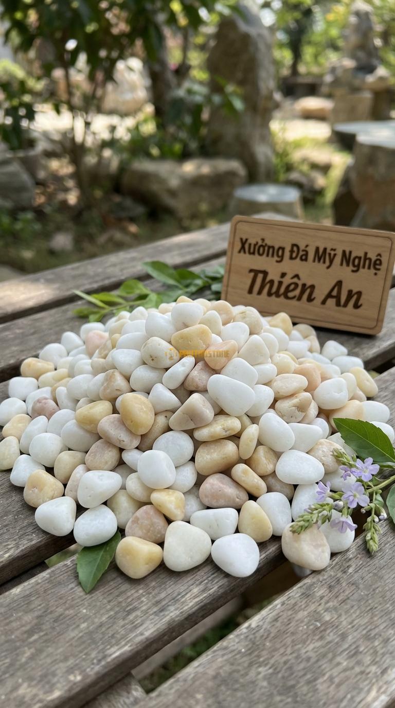 Sỏi Mix 2. Trắng quay, Vàng quay Tỉ lệ (70, 30). Size 3-5mm