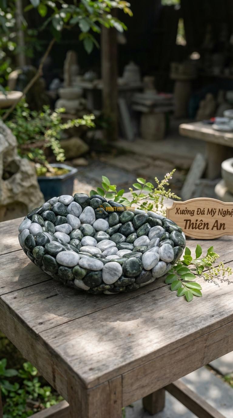 Sỏi Mix 2. Xanh rêu, Ghi xám quay Tỉ lệ (60, 40). Size 3-5mm