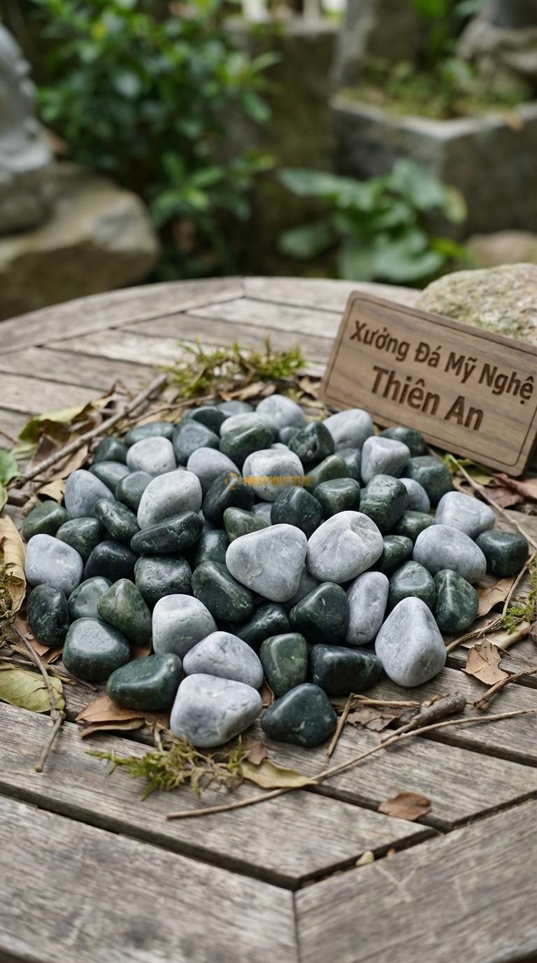Sỏi Mix 2. Xanh rêu, Ghi xám quay Tỉ lệ (70, 30). Size 1-2cm
