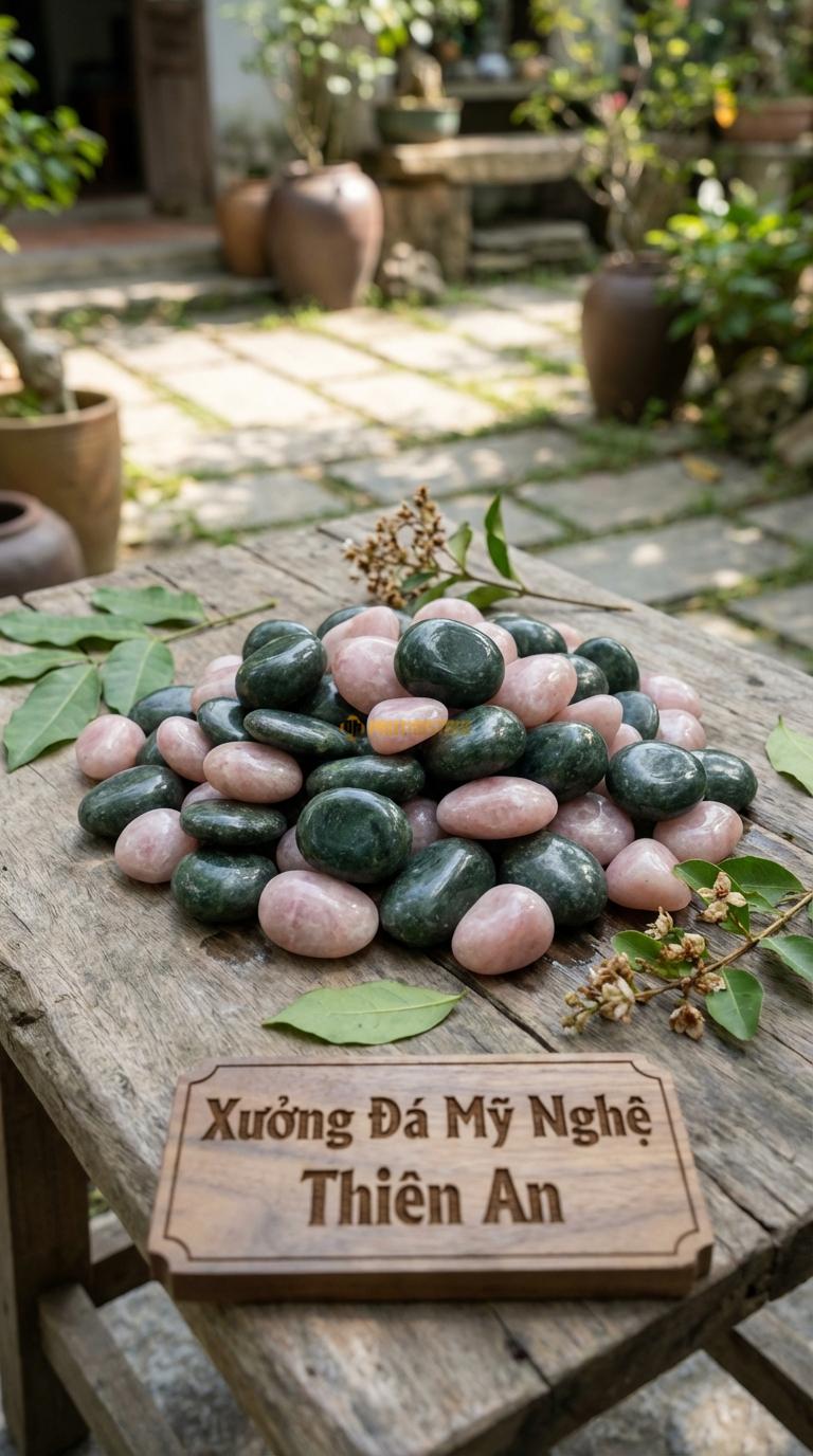 Sỏi Mix 2. Xanh rêu, Hồng quay Tỉ lệ (50, 50). Size 2-4cm