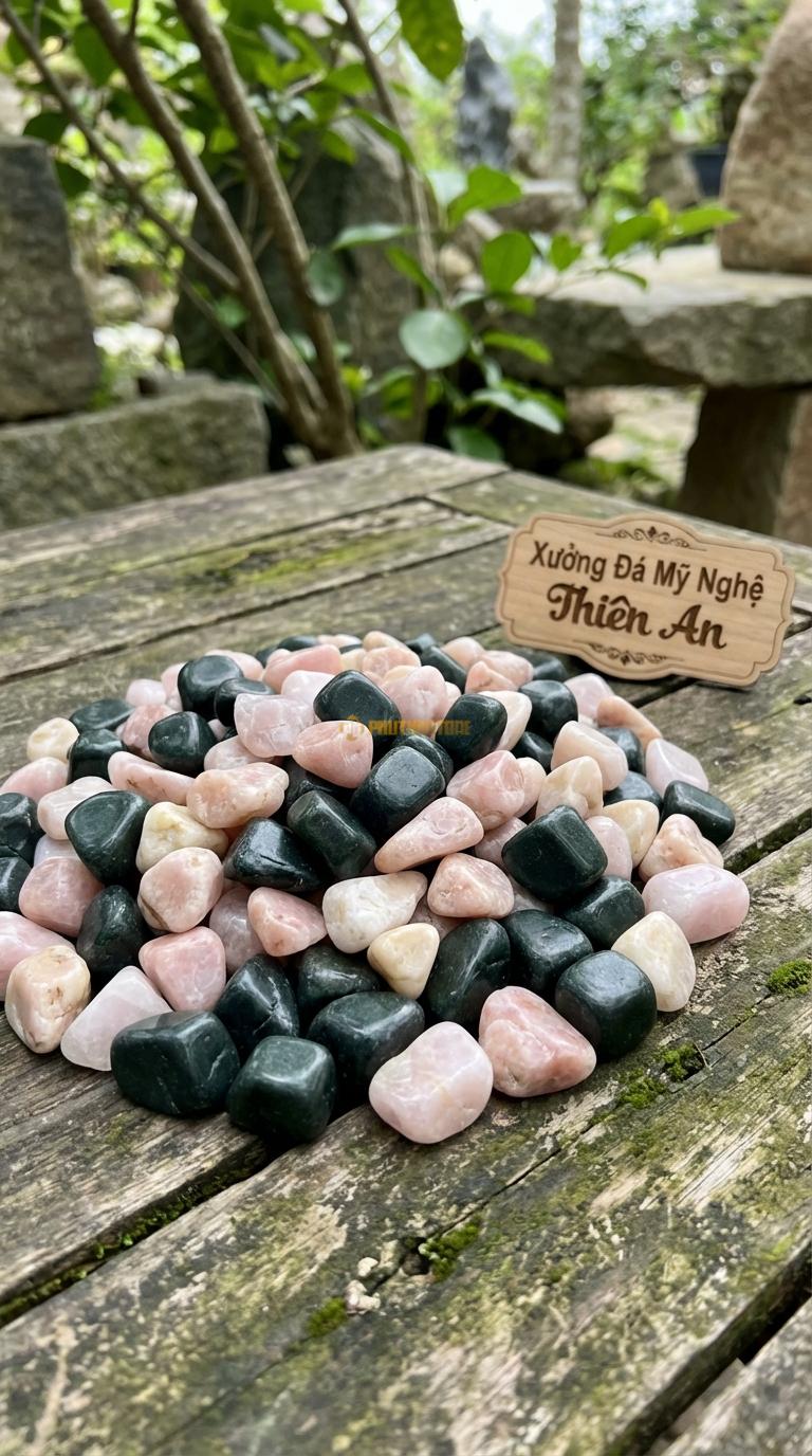 Sỏi Mix 2. Xanh rêu, Hồng quay Tỉ lệ (50, 50). Size 7-9mm