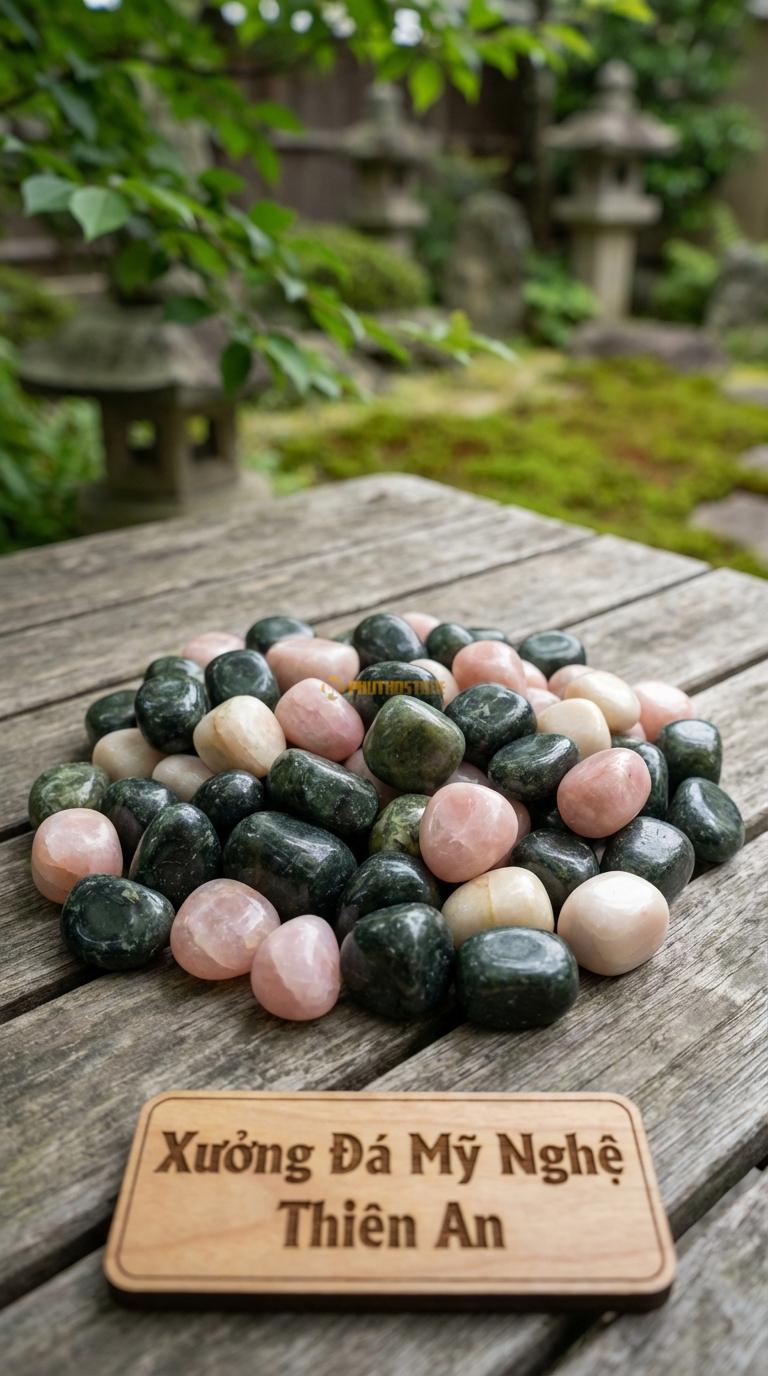 Sỏi Mix 2. Xanh rêu, Hồng quay Tỉ lệ (60, 40). Size 2-3cm