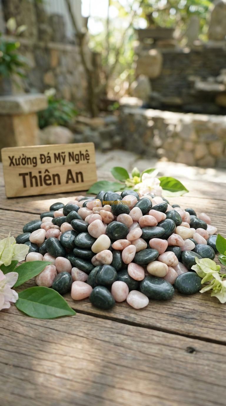 Sỏi Mix 2. Xanh rêu, Hồng quay Tỉ lệ (60, 40). Size 3-5mm