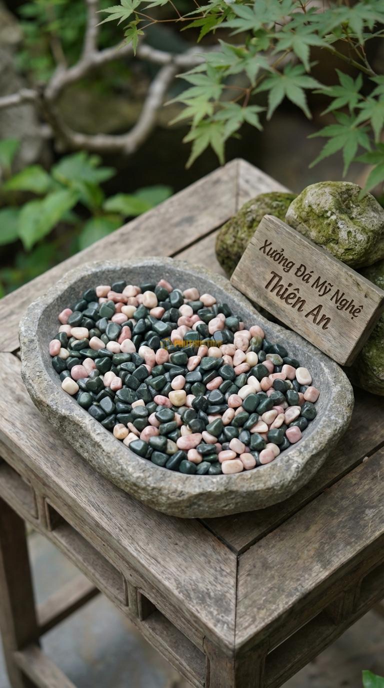 Sỏi Mix 2. Xanh rêu, Hồng quay Tỉ lệ (60, 40). Size 7-9mm