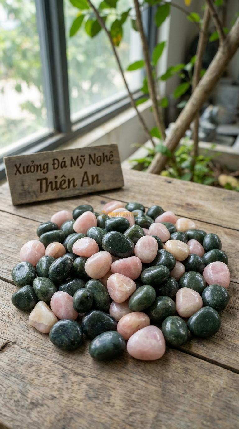 Sỏi Mix 2. Xanh rêu, Hồng quay Tỉ lệ (70, 30). Size 1-2cm