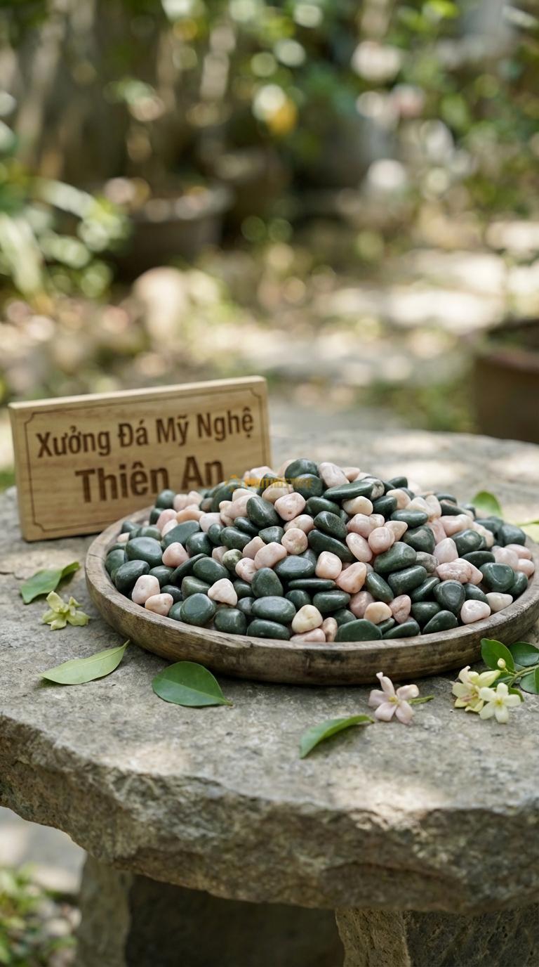 Sỏi Mix 2. Xanh rêu, Hồng quay Tỉ lệ (70, 30). Size 3-5mm