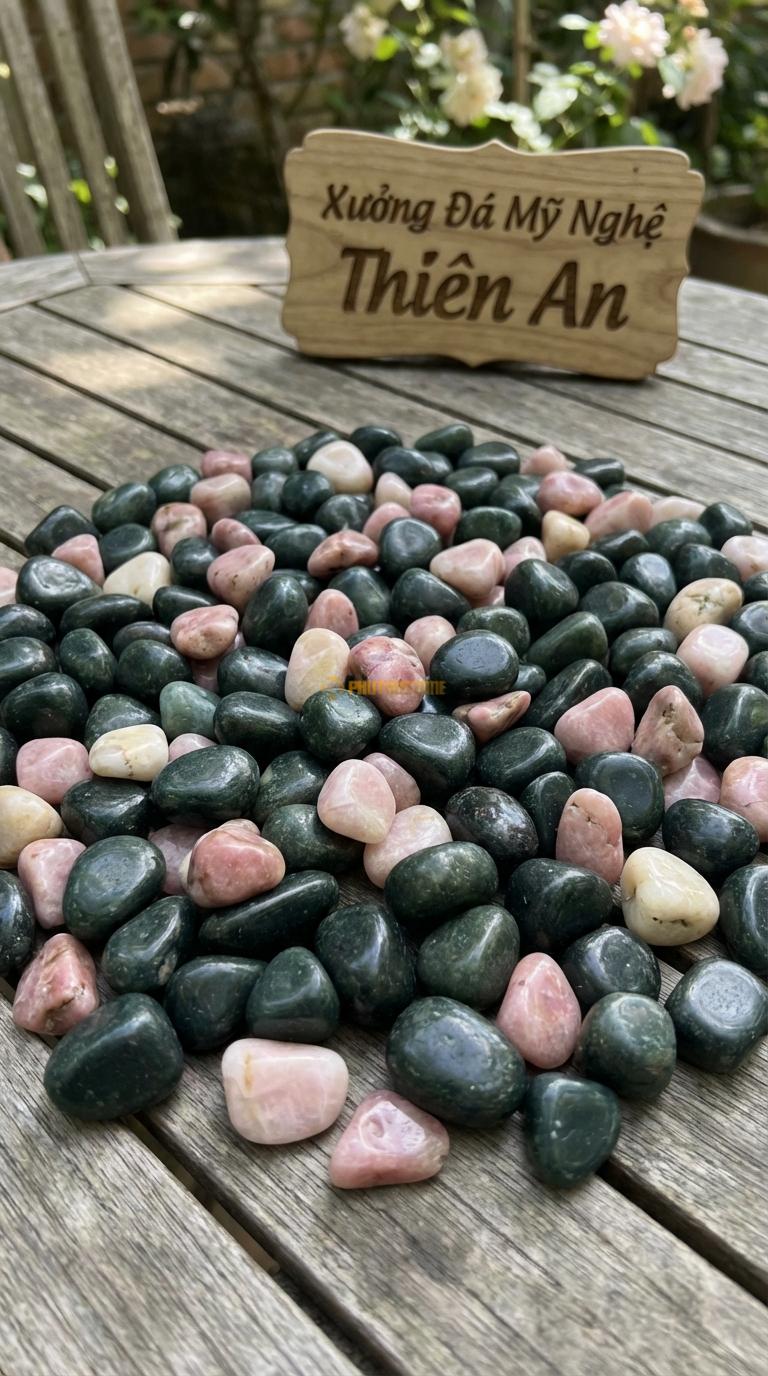 Sỏi Mix 2. Xanh rêu, Hồng quay Tỉ lệ (80, 20). Size 1-2cm