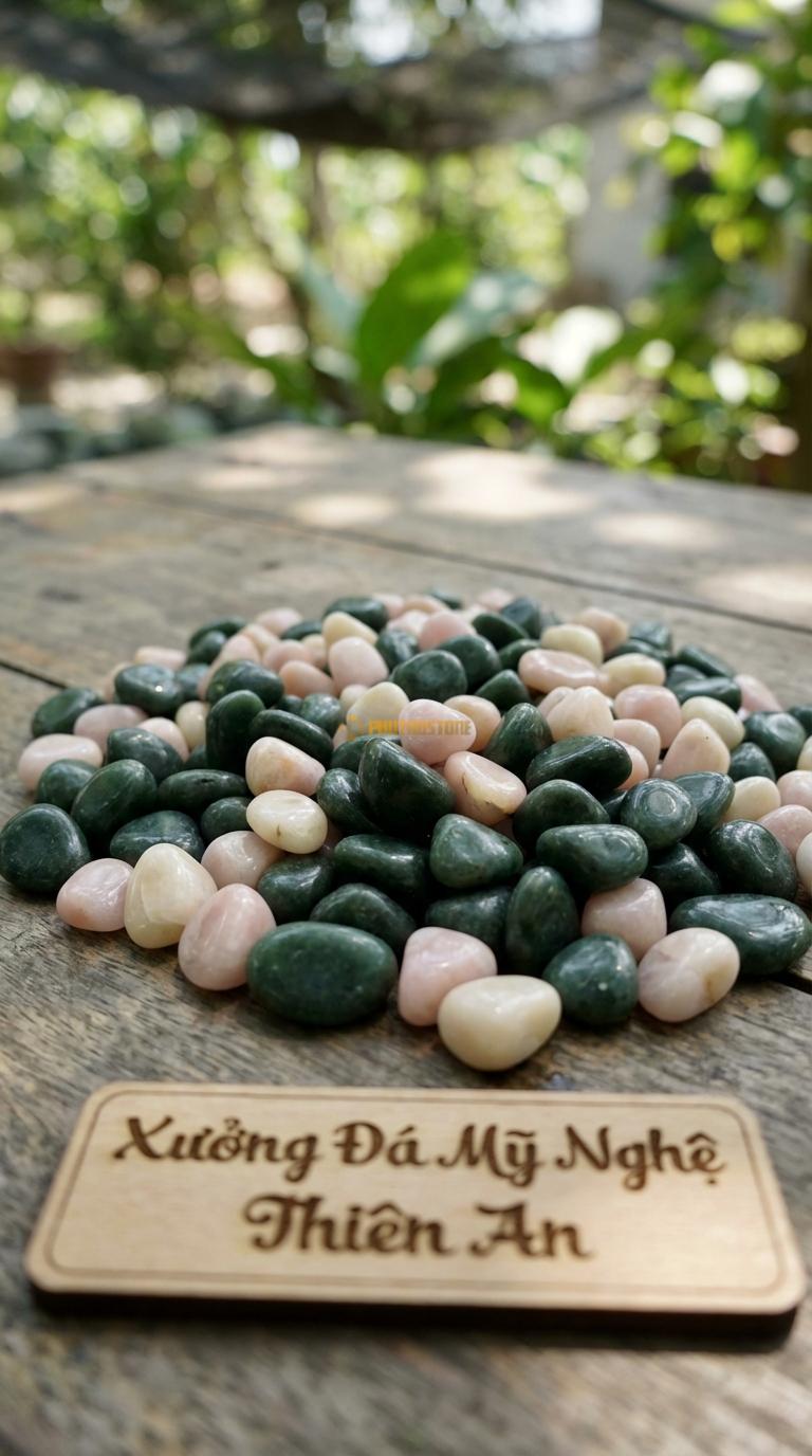 Sỏi Mix 2. Xanh rêu, Hồng quay Tỉ lệ (80, 20). Size 3-5mm