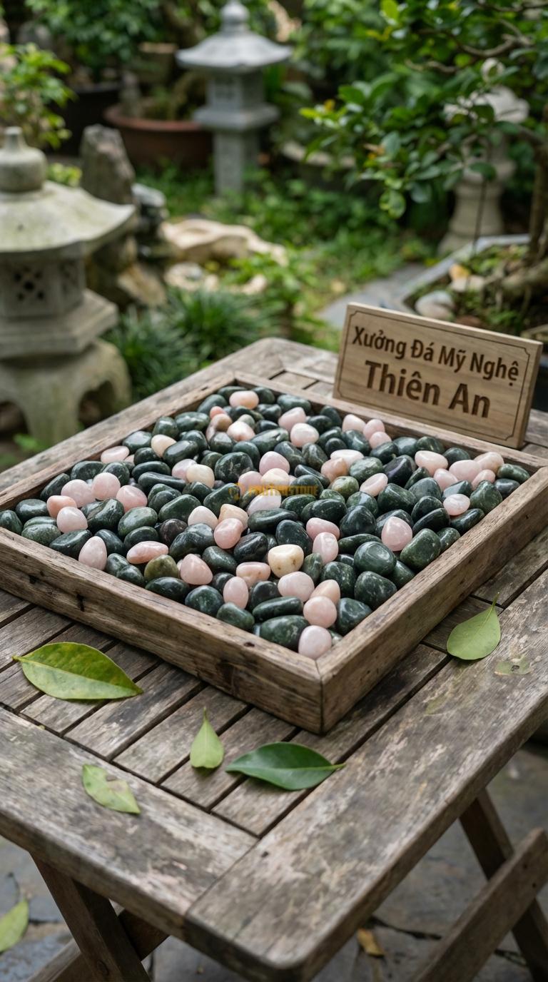 Sỏi Mix 2. Xanh rêu, Hồng quay Tỉ lệ (80, 20). Size 7-9mm