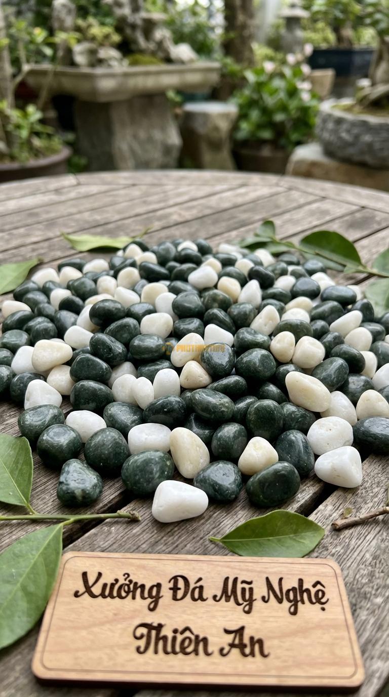Sỏi Mix 2. Xanh rêu, Trắng quay Tỉ lệ (70, 30). Size 3-5mm