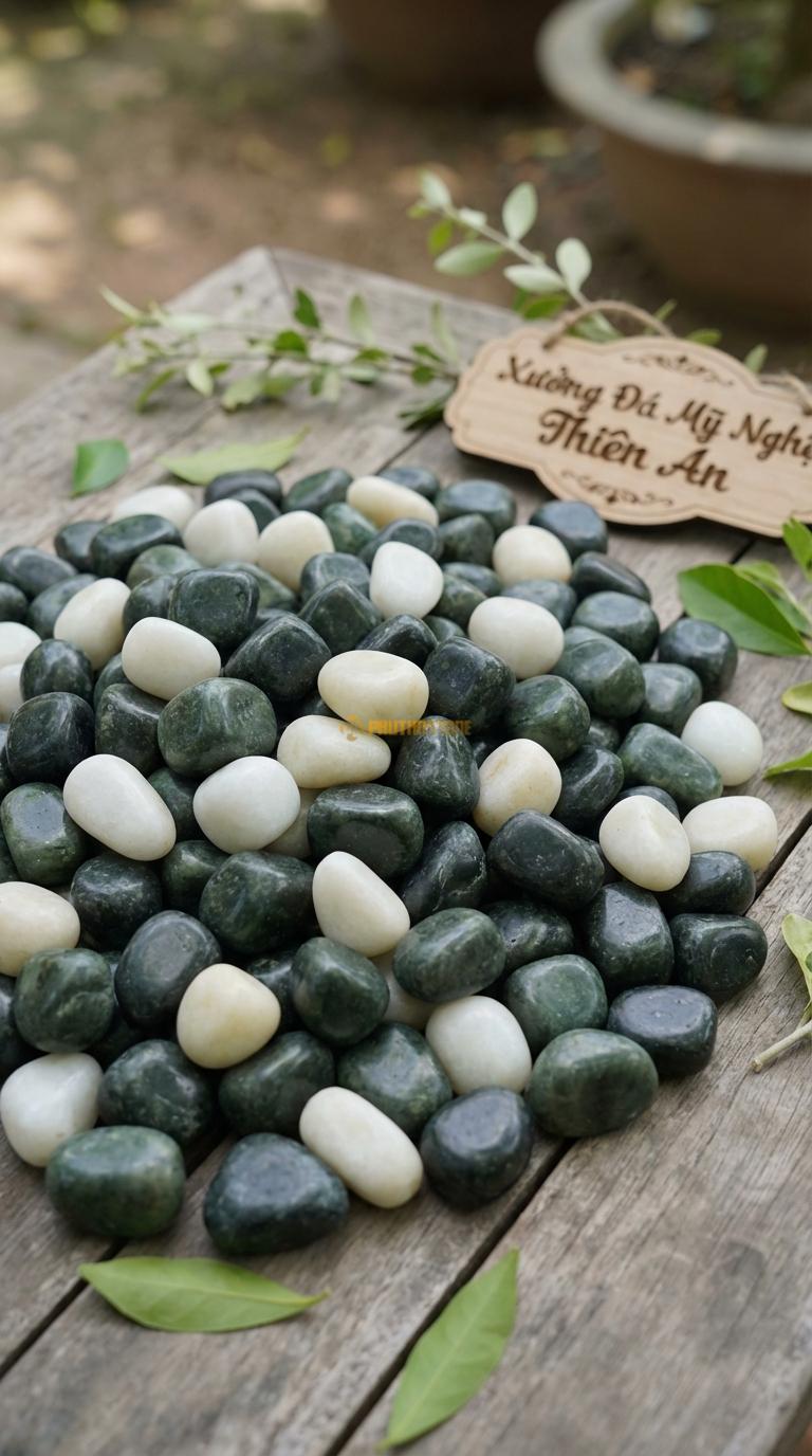 Sỏi Mix 2. Xanh rêu, Trắng quay Tỉ lệ (70, 30). Size 7-9mm