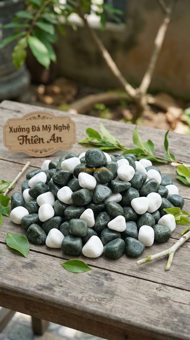 Sỏi Mix 2. Xanh rêu, Trắng quay Tỉ lệ (80, 20). Size 2-3cm