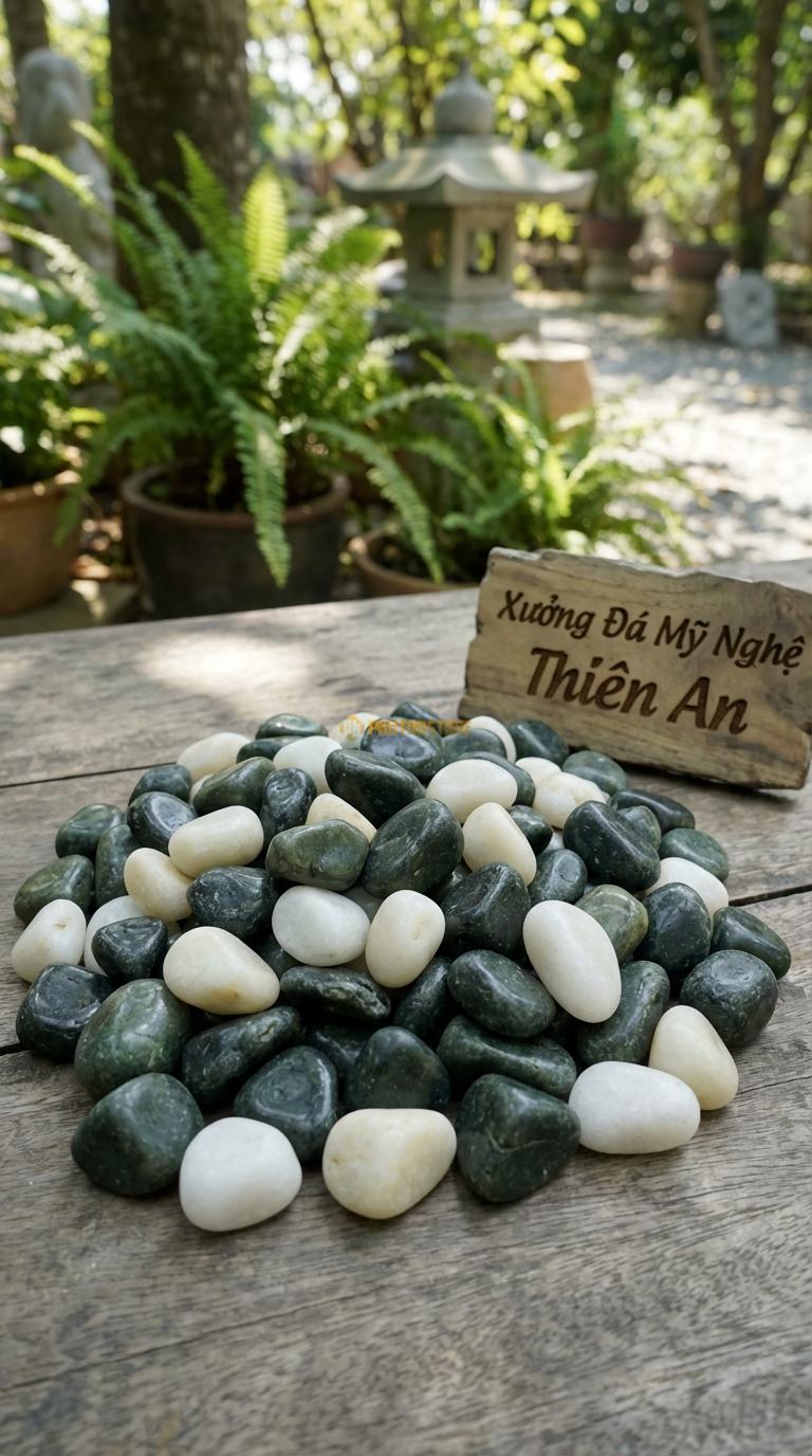 Sỏi Mix 2. Xanh rêu, Trắng quay Tỉ lệ (80, 20). Size 2-4cm