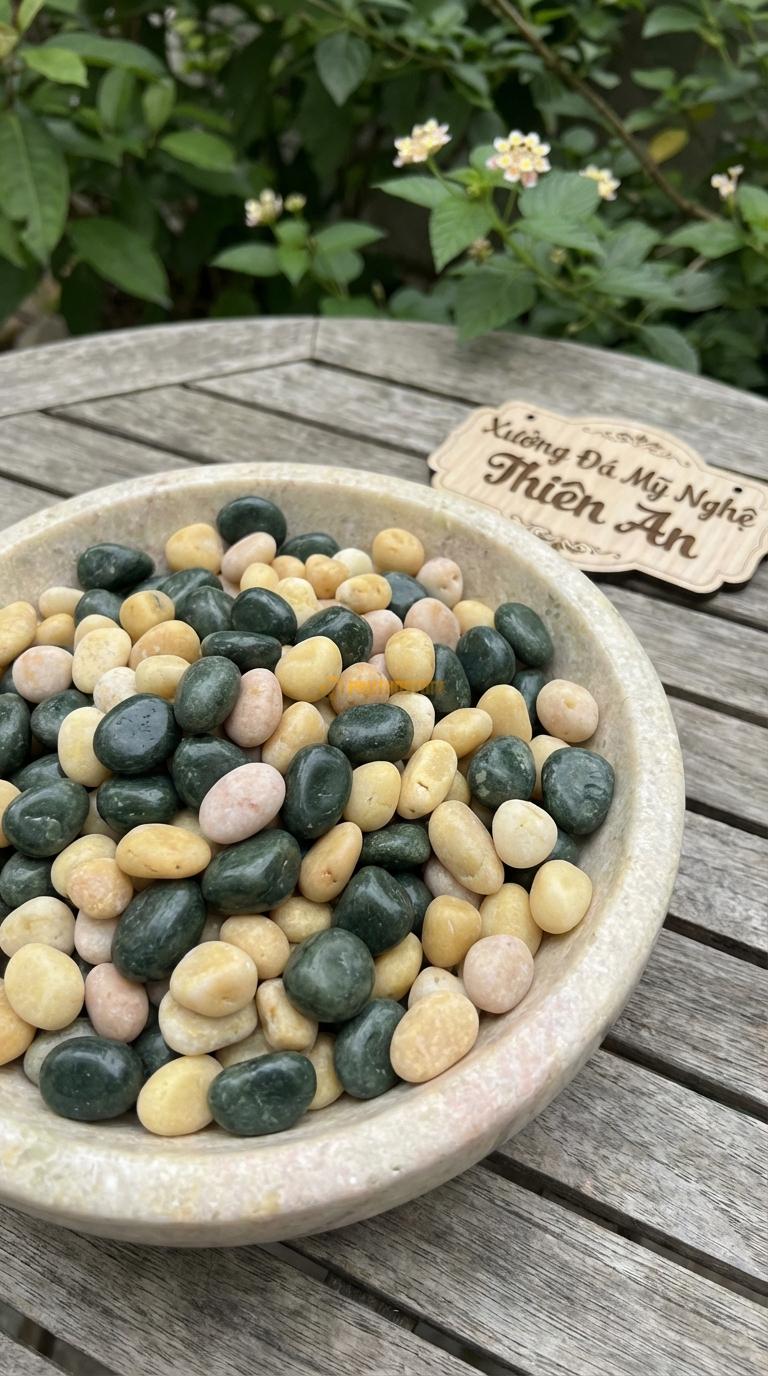 Sỏi Mix 2. Xanh rêu, Vàng quay Tỉ lệ (50, 50). Size 1-2cm