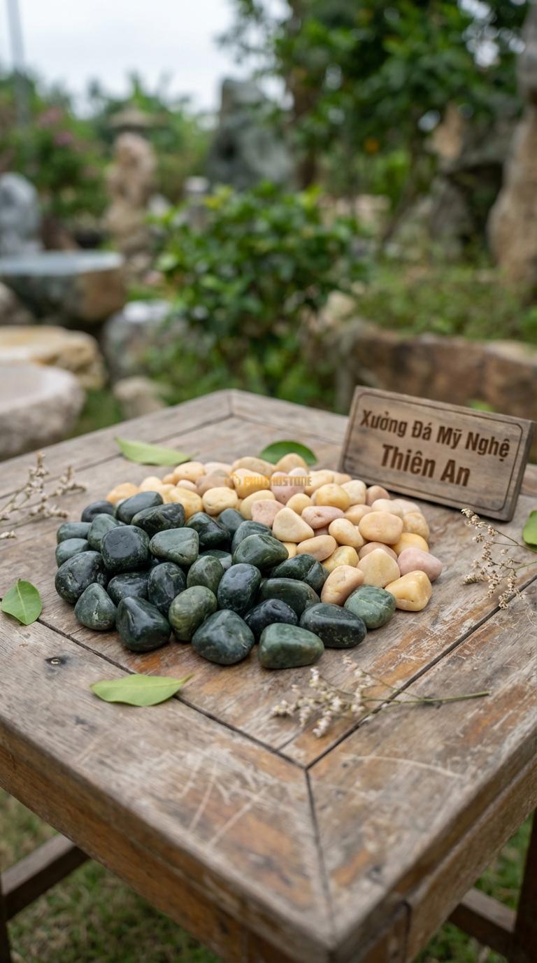 Sỏi Mix 2. Xanh rêu, Vàng quay Tỉ lệ (50, 50). Size 2-3cm