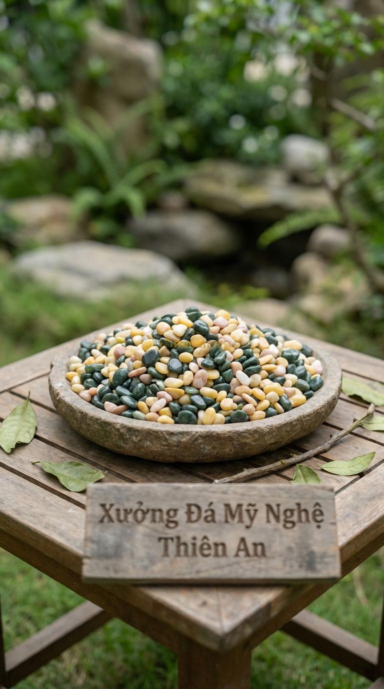 Sỏi Mix 2. Xanh rêu, Vàng quay Tỉ lệ (50, 50). Size 3-5mm