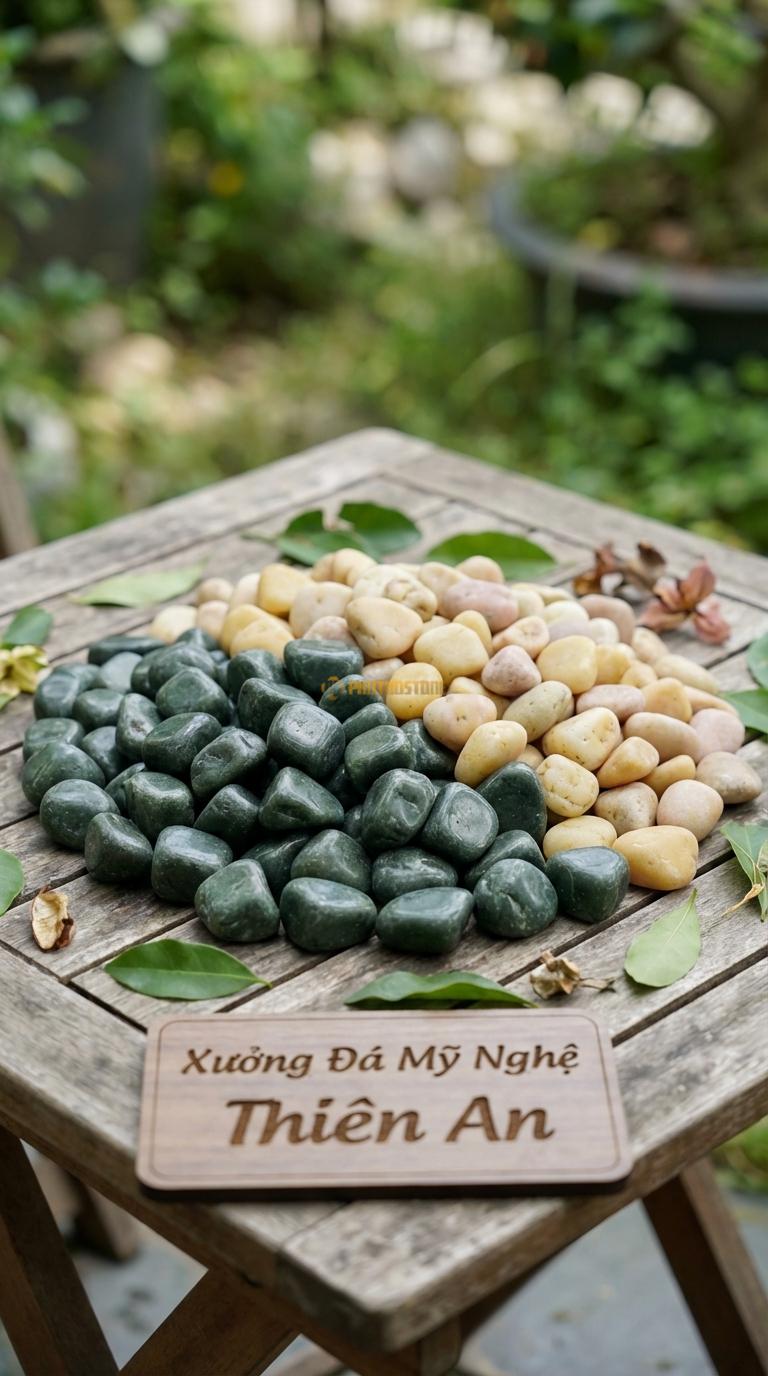 Sỏi Mix 2. Xanh rêu, Vàng quay Tỉ lệ (60, 40). Size 2-3cm