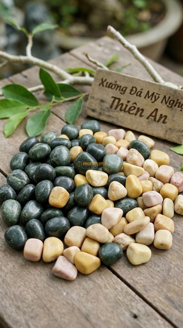 Sỏi Mix 2. Xanh rêu, Vàng quay Tỉ lệ (60, 40). Size 2-4cm