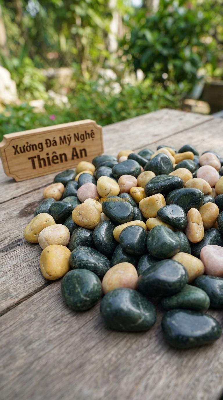 Sỏi Mix 2. Xanh rêu, Vàng quay Tỉ lệ (70, 30). Size 2-4cm
