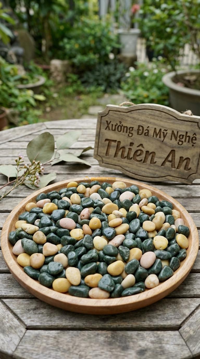 Sỏi Mix 2. Xanh rêu, Vàng quay Tỉ lệ (70, 30). Size 3-5mm