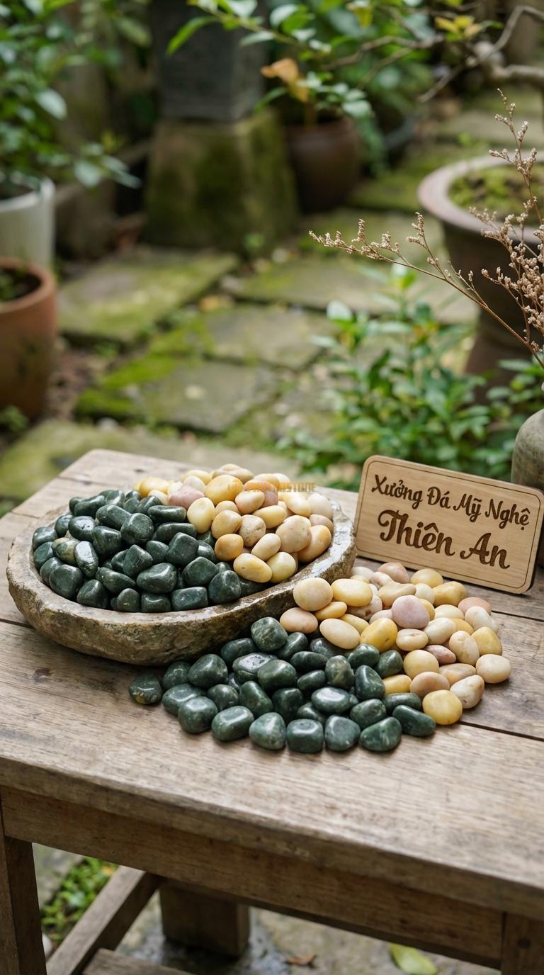 Sỏi Mix 2. Xanh rêu, Vàng quay Tỉ lệ (70, 30). Size 7-9mm
