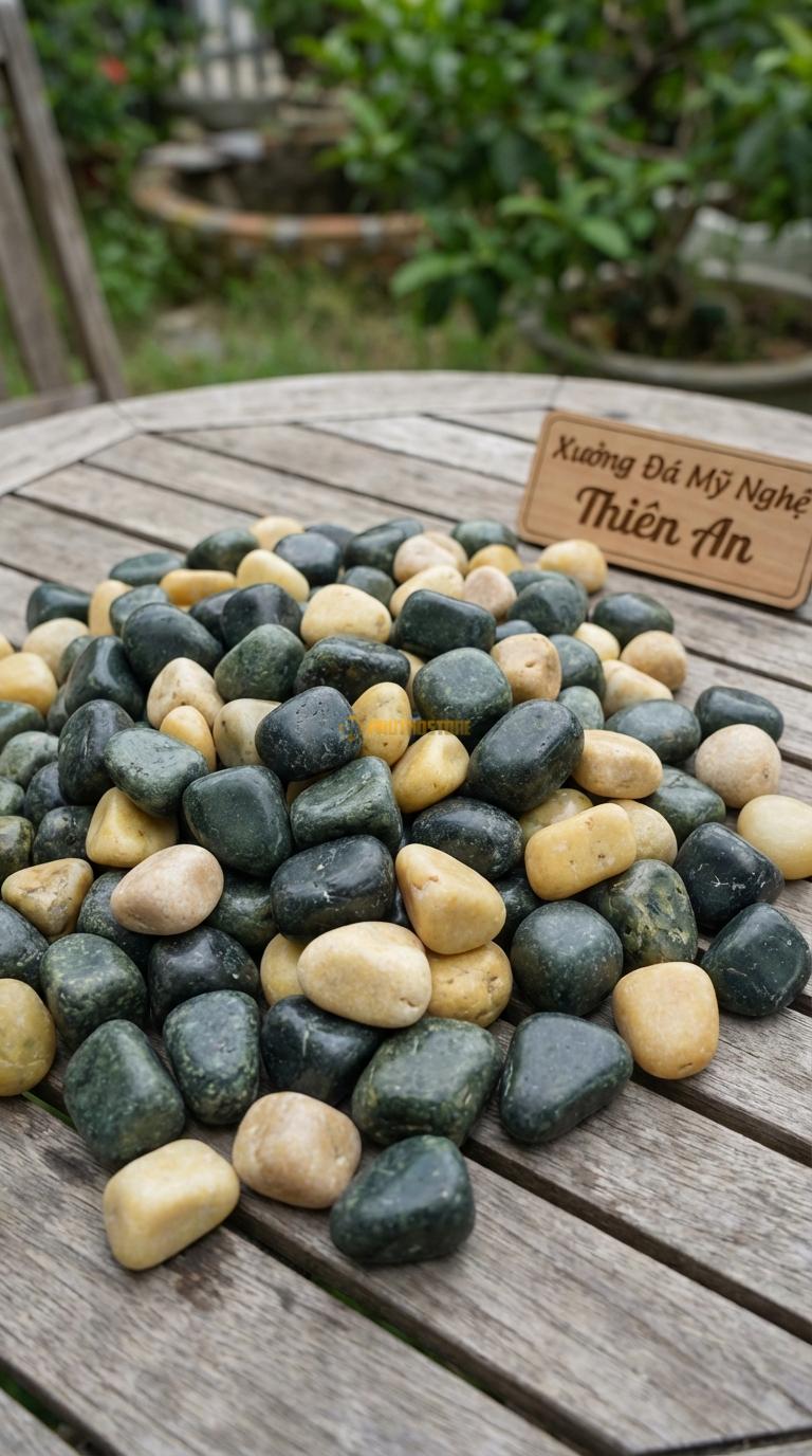 Sỏi Mix 2. Xanh rêu, Vàng quay Tỉ lệ (80, 20). Size 3-5cm