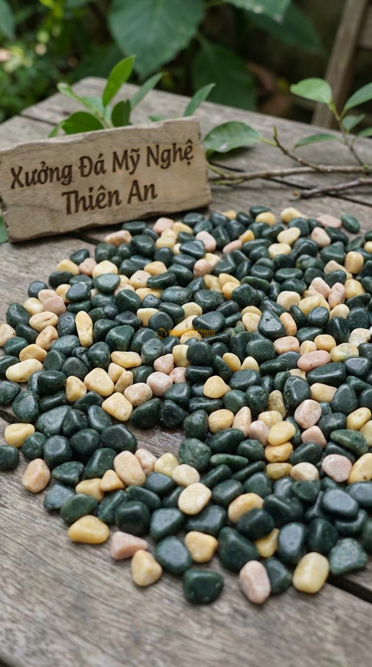 Sỏi Mix 2. Xanh rêu, Vàng quay Tỉ lệ (80, 20). Size 3-5mm