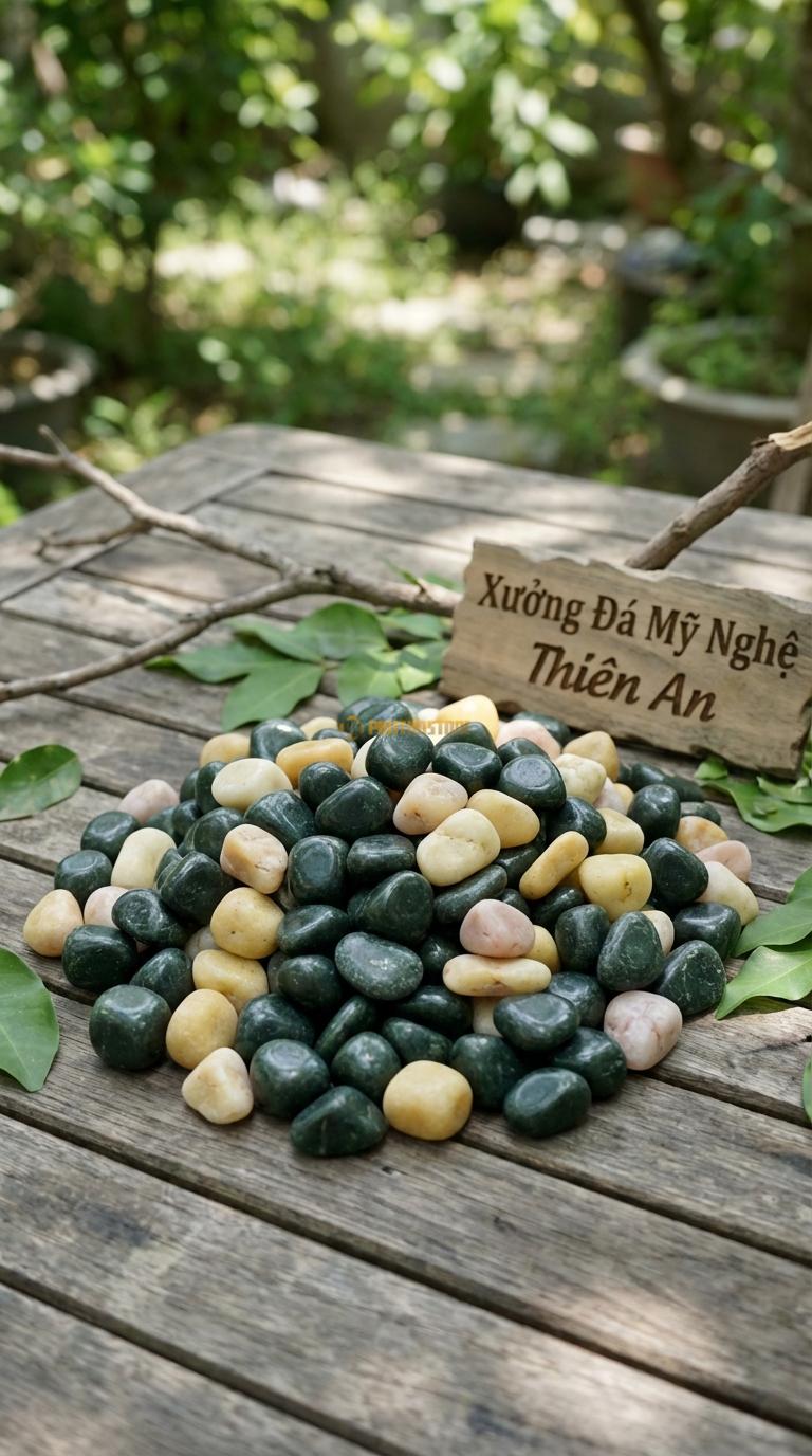 Sỏi Mix 2. Xanh rêu, Vàng quay Tỉ lệ (80, 20). Size 7-9mm