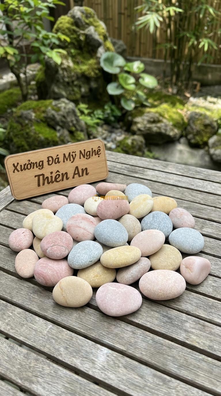 Sỏi Mix 3. Hồng quay, Ghi xám quay, Vàng quay Tỉ lệ (40, 35, 25). Size 3-5cm