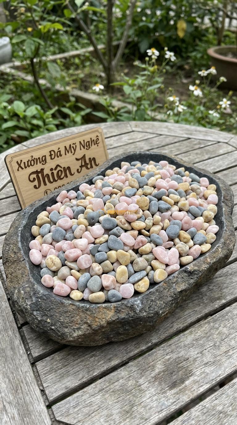 Sỏi Mix 3. Hồng quay, Ghi xám quay, Vàng quay Tỉ lệ (40, 35, 25). Size 3-5mm