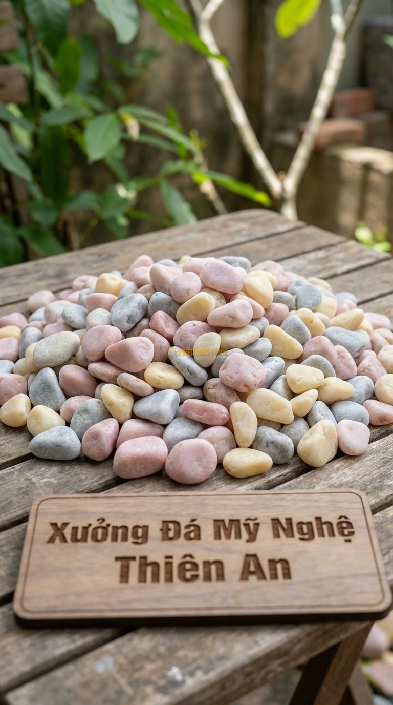 Sỏi Mix 3. Hồng quay, Ghi xám quay, Vàng quay Tỉ lệ (40, 35, 25). Size 7-9mm