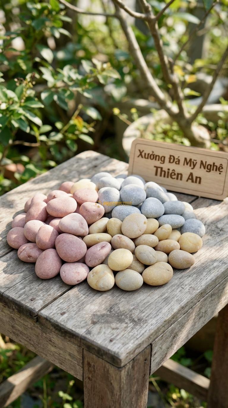Sỏi Mix 3. Hồng quay, Ghi xám quay, Vàng quay Tỉ lệ (40, 35, 25). Size 1-2cm
