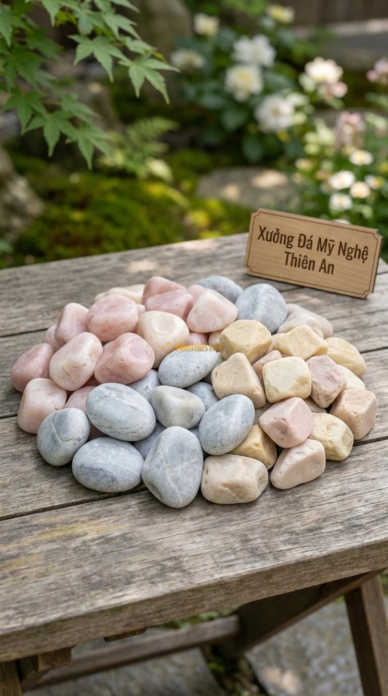 Sỏi Mix 3. Hồng quay, Ghi xám quay, Vàng quay Tỉ lệ (45, 30, 25). Size 3-5cm