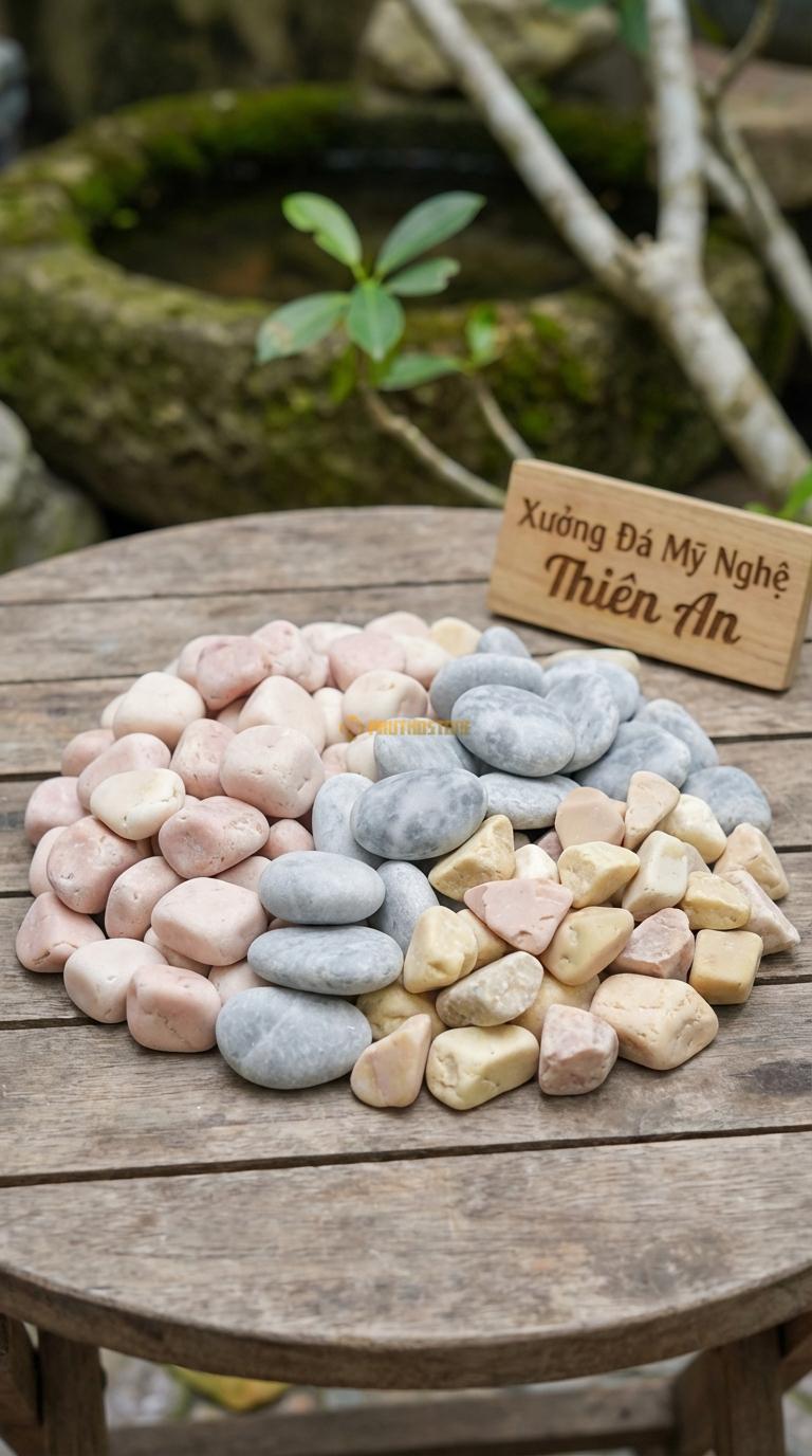 Sỏi Mix 3. Hồng quay, Ghi xám quay, Vàng quay Tỉ lệ (45, 30, 25). Size 2-4cm