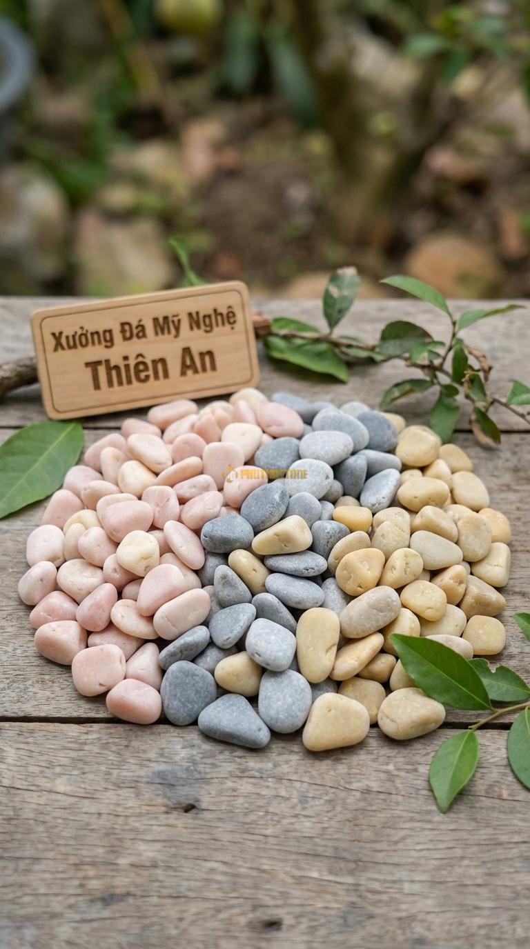 Sỏi Mix 3. Hồng quay, Ghi xám quay, Vàng quay Tỉ lệ (45, 30, 25). Size 3-5mm