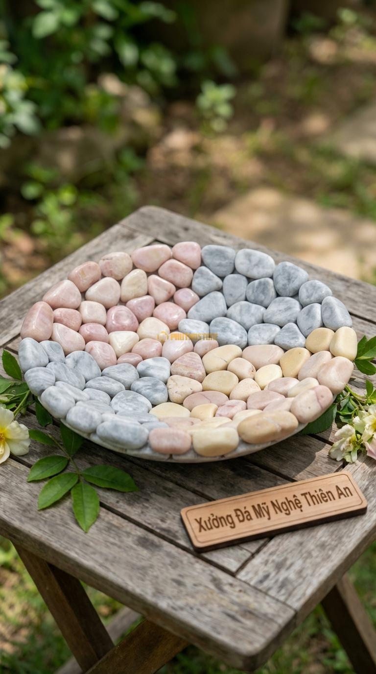 Sỏi Mix 3. Hồng quay, Ghi xám quay, Vàng quay Tỉ lệ (45, 30, 25). Size 7-9mm