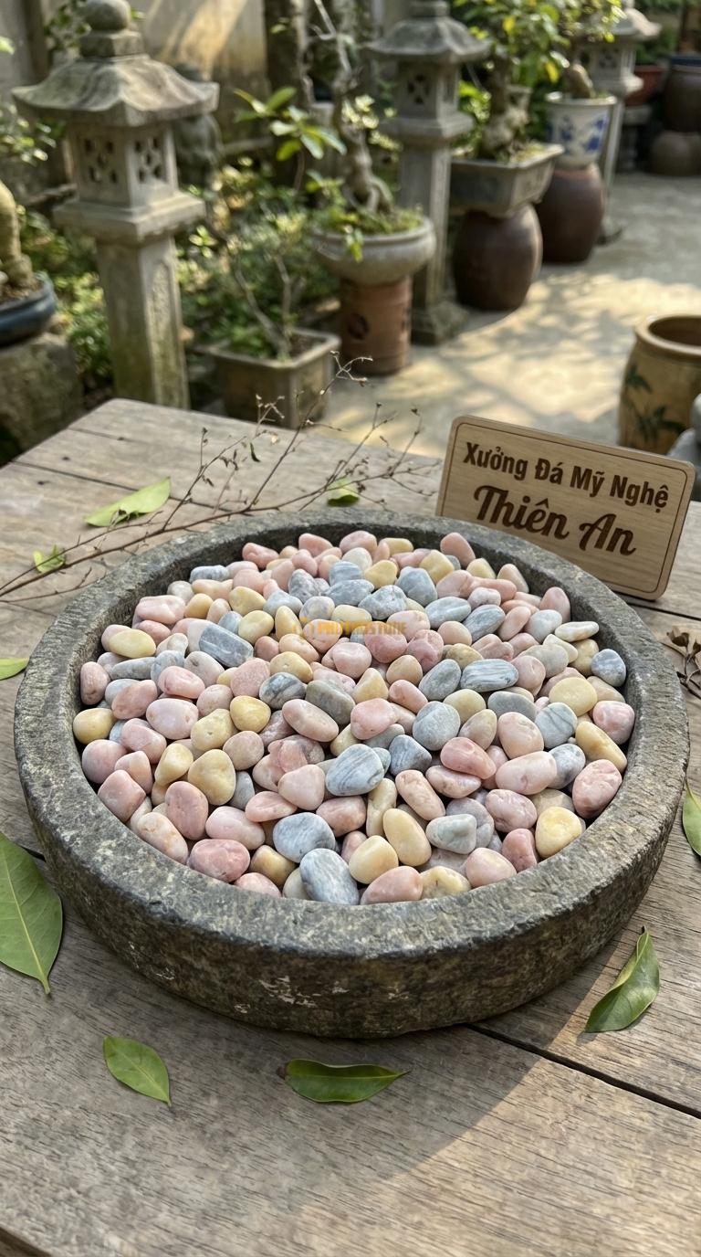 Sỏi Mix 3. Hồng quay, Ghi xám quay, Vàng quay Tỉ lệ (50, 30, 20). Size 3-5mm