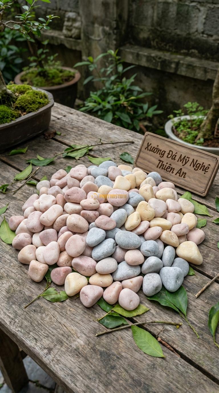 Sỏi Mix 3. Hồng quay, Ghi xám quay, Vàng quay Tỉ lệ (50, 30, 20). Size 7-9mm