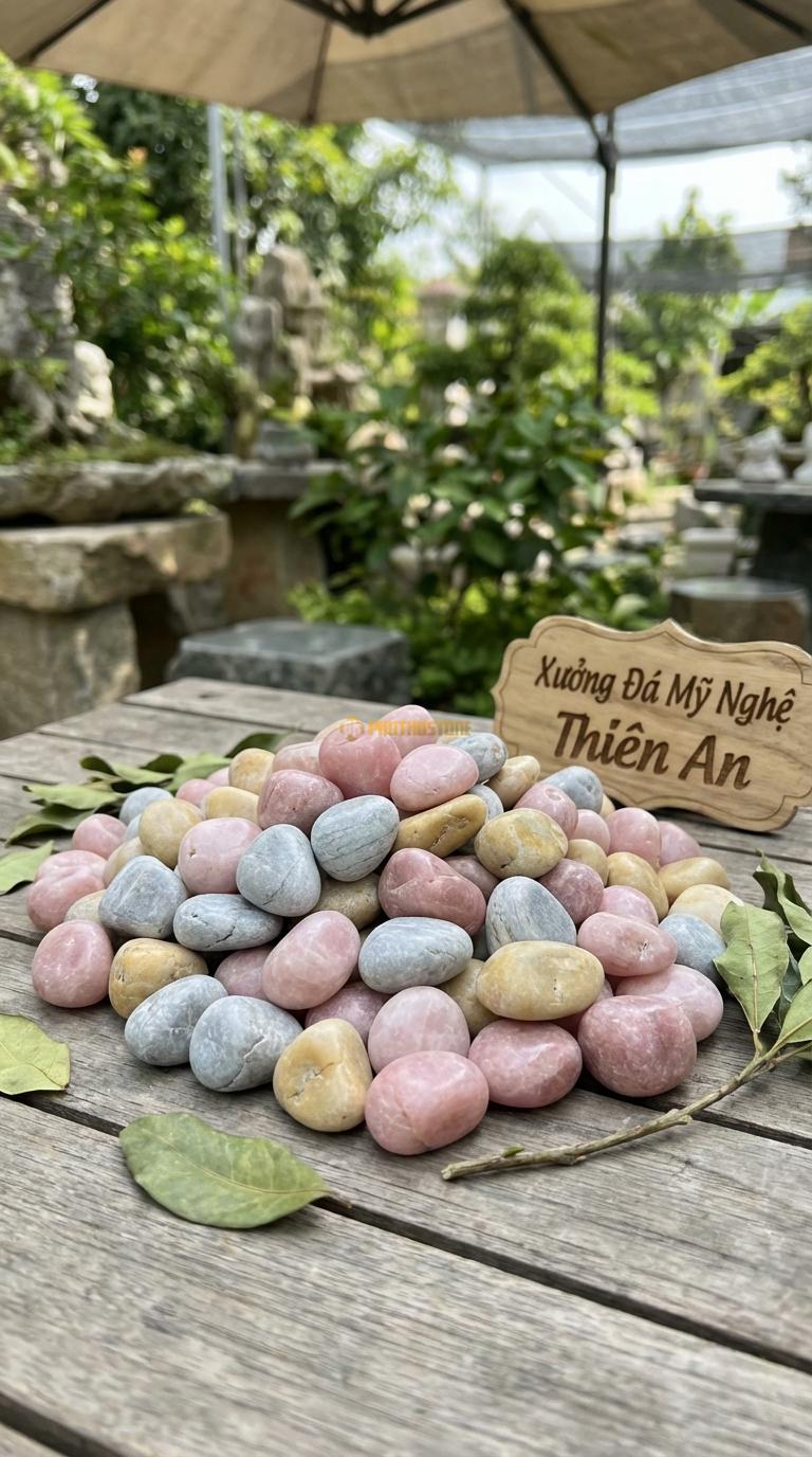 Sỏi Mix 3. Hồng quay, Ghi xám quay, Vàng quay Tỉ lệ (60, 25, 15). Size 3-5cm
