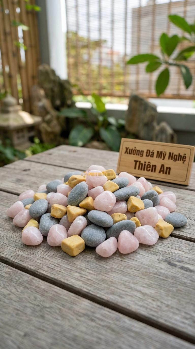 Sỏi Mix 3. Hồng quay, Ghi xám quay, Vàng quay Tỉ lệ (60, 25, 15). Size 3-5mm