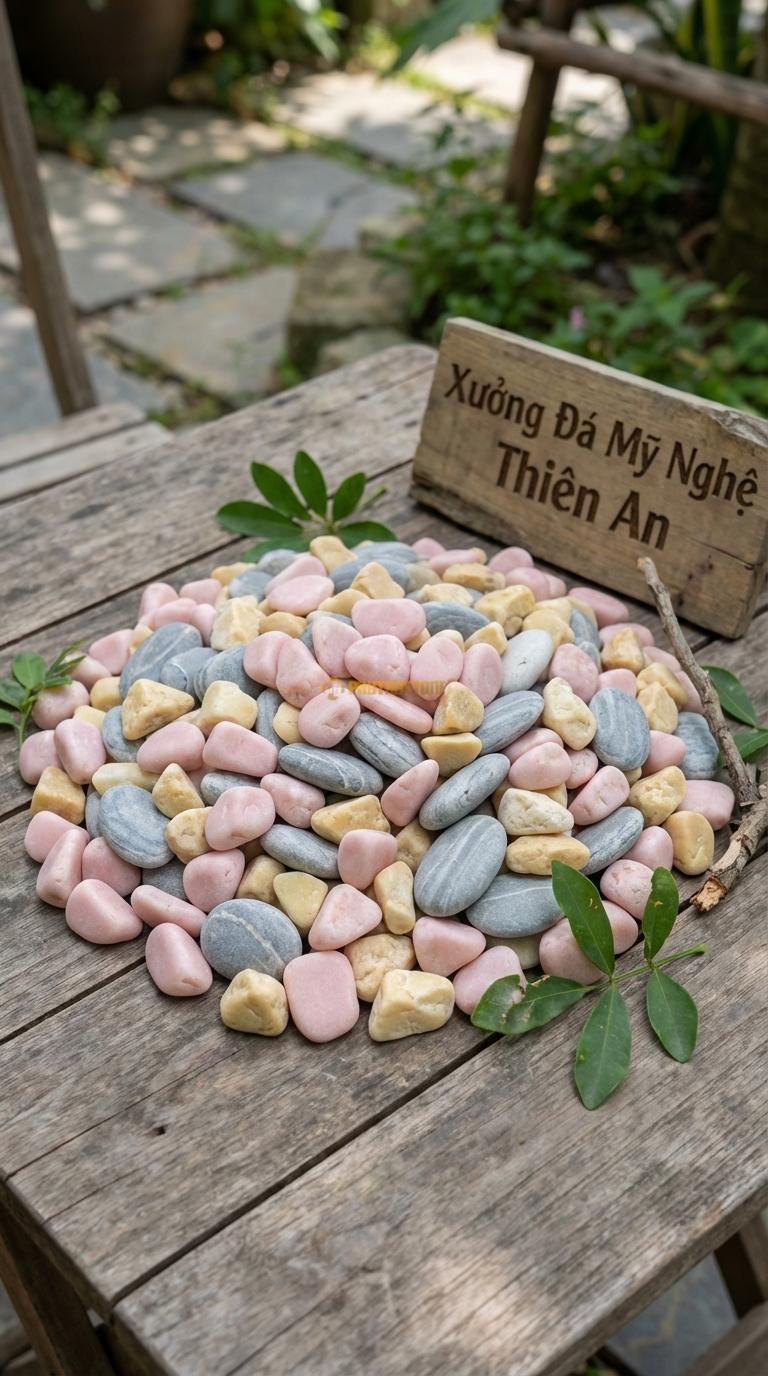Sỏi Mix 3. Hồng quay, Ghi xám quay, Vàng quay Tỉ lệ (60, 25, 15). Size 7-9mm