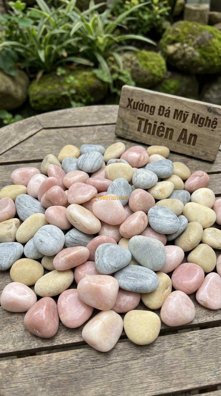 Sỏi Mix 3. Hồng quay, Ghi xám quay, Vàng quay Tỉ lệ (60, 25, 15). Size 1-2cm