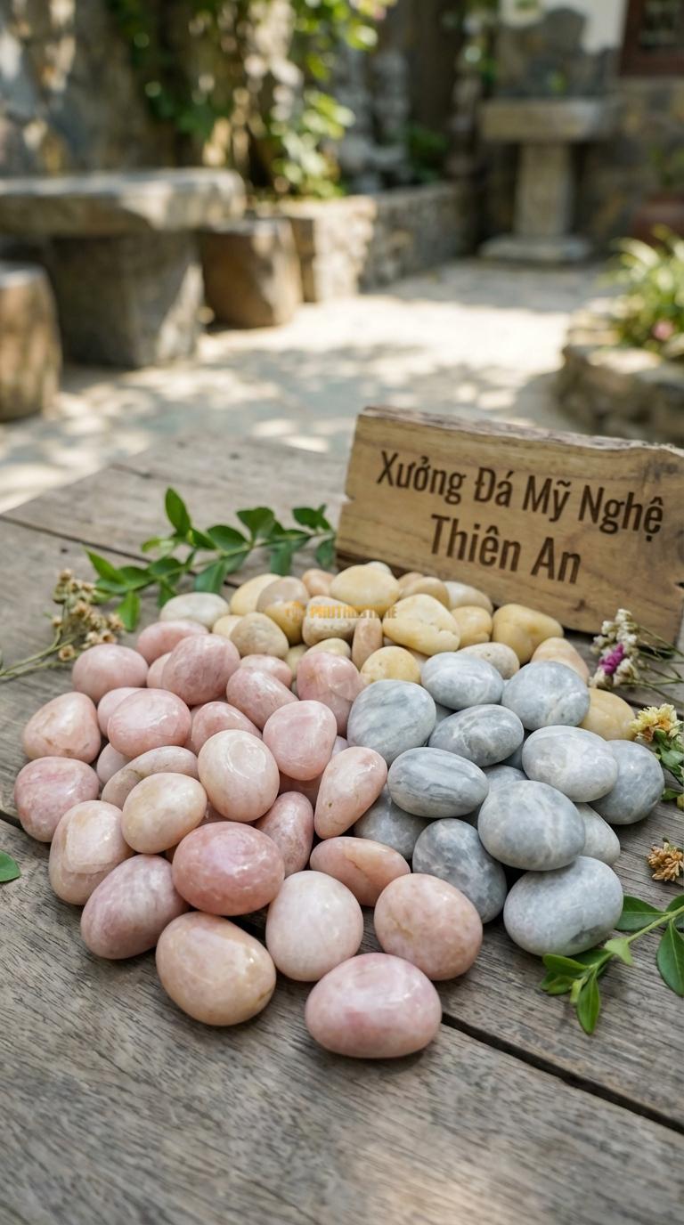 Sỏi Mix 3. Hồng quay, Ghi xám quay, Vàng quay Tỉ lệ (60, 25, 15). Size 2-3cm