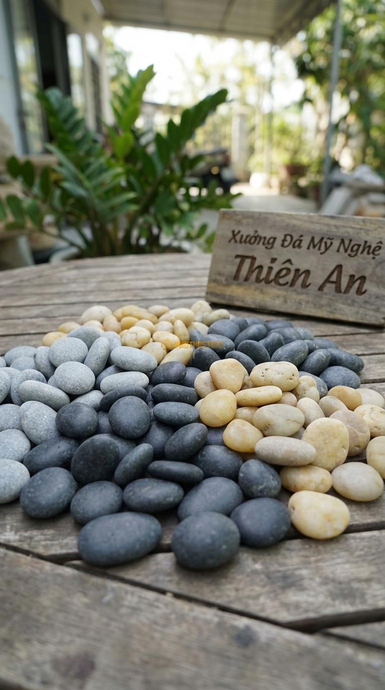 Sỏi Mix 3 loại sỏi đen quay, Ghi xám quay, Vàng quay Tỉ lệ (50, 30, 20). Size 3-5mm