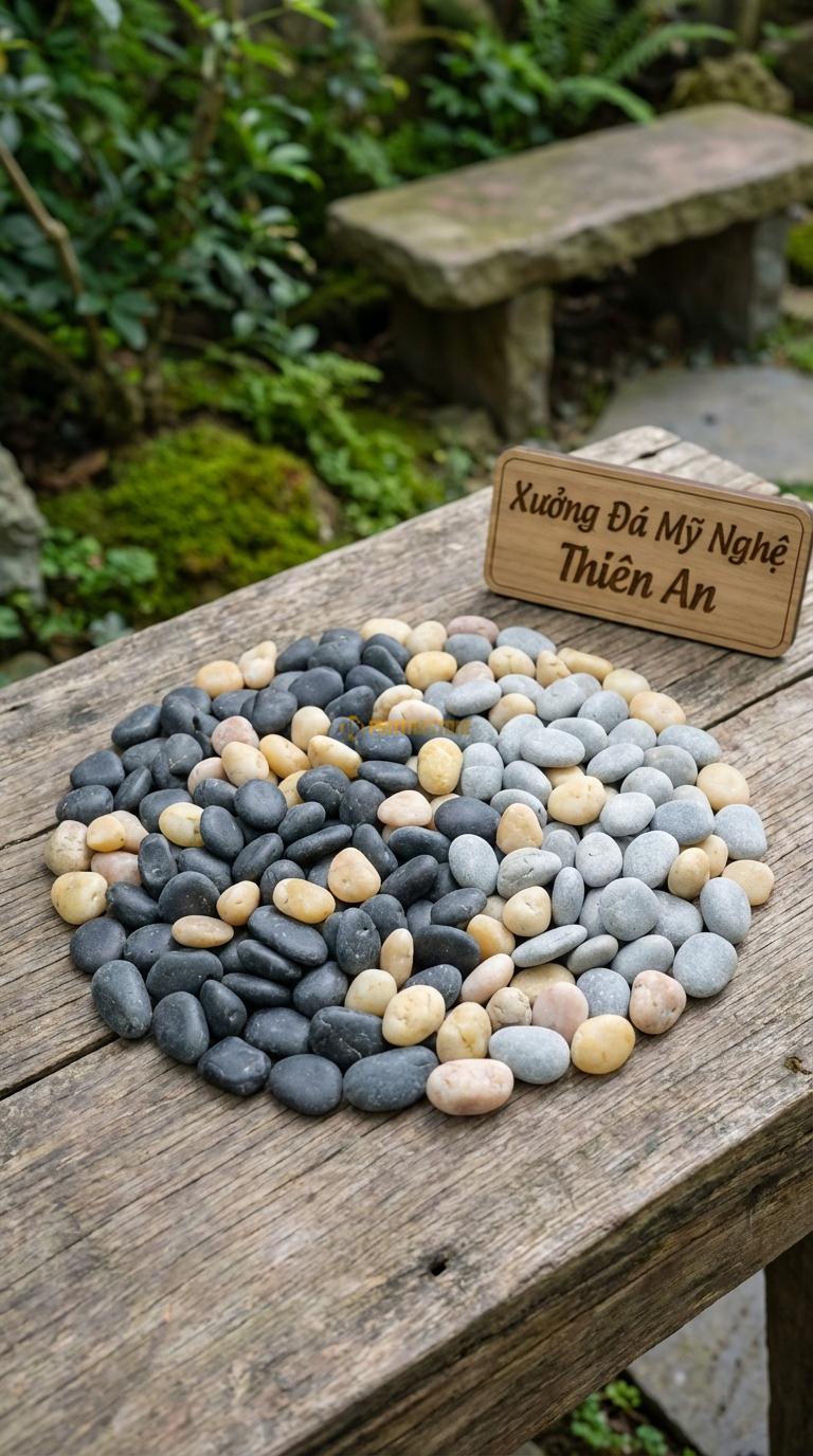 Sỏi Mix 3 loại sỏi đen quay, Ghi xám quay, Vàng quay Tỉ lệ (50, 30, 20). Size 7-9mm