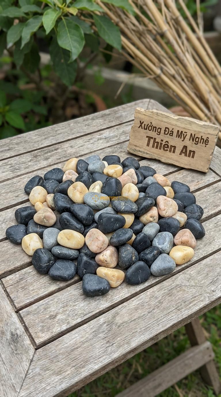 Sỏi Mix 3 loại sỏi đen quay, Ghi xám quay, Vàng quay Tỉ lệ (60, 25, 15). Size 2-3cm